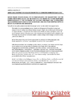 ANREGUNG ZUR GEWALT DER GEWALTLOSIGKEIT FÜR DIE KOMMENDE BUNDESTAGSWAHL 2017 : 