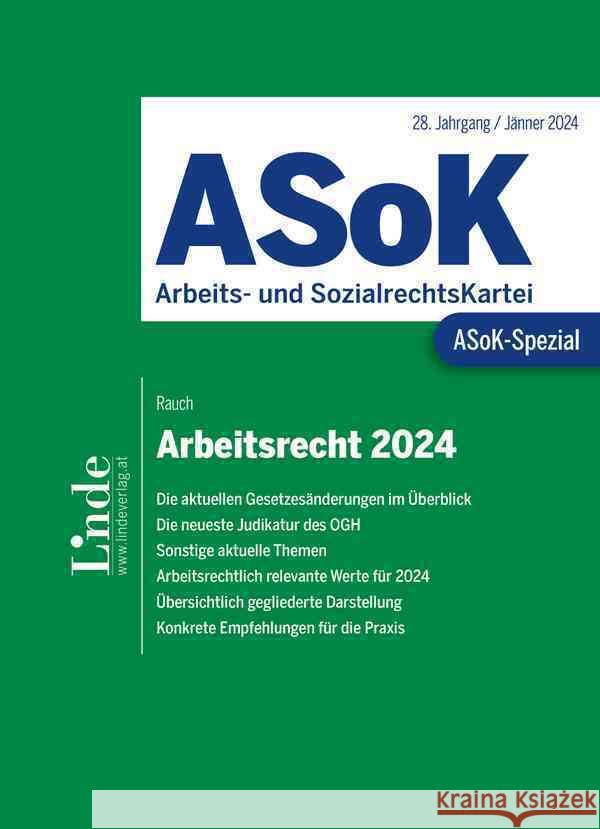ASoK-Spezial Arbeitsrecht 2024 Rauch, Thomas 9783707349191 Linde, Wien - książka