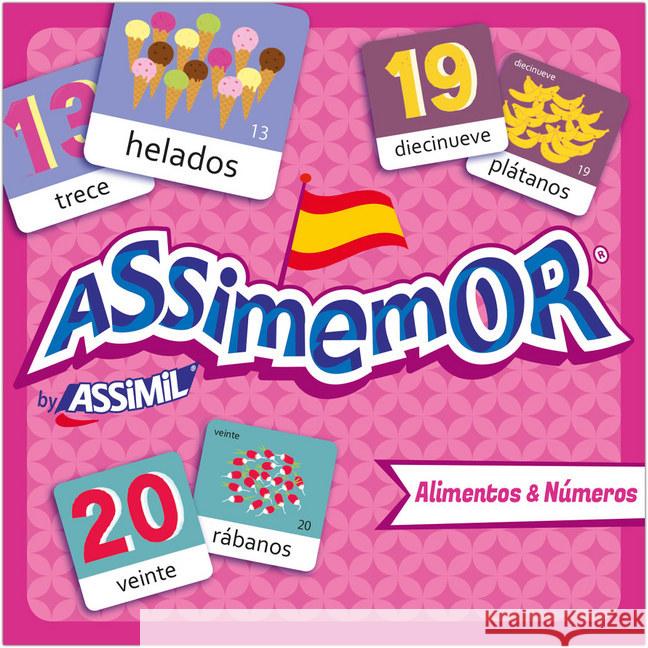 Assimemor, Alimentos & Números - Speisen & Zahlen (Kinderspiel) : Das kinderleichte Spanisch-Gedächtnisspiel  9782700590470 Assimil-Verlag - książka