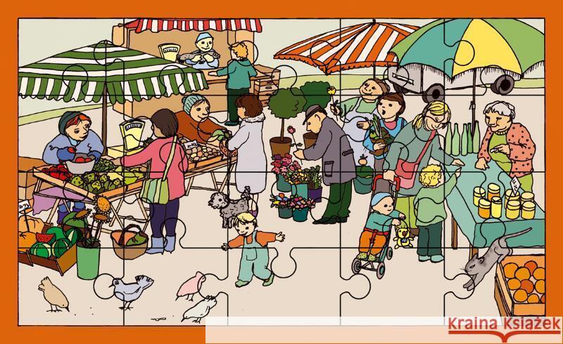 Auf dem Markt, Einlege-Puzzle Ritter, Annegret 4260168850817 LittleTiger Verlag - książka