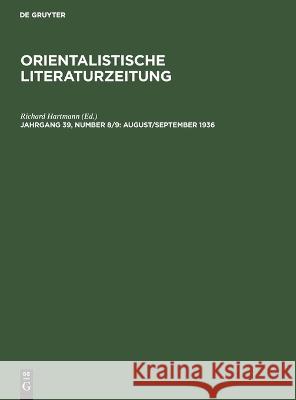 August/September 1936 Richard Hartmann, No Contributor 9783112615614 De Gruyter - książka