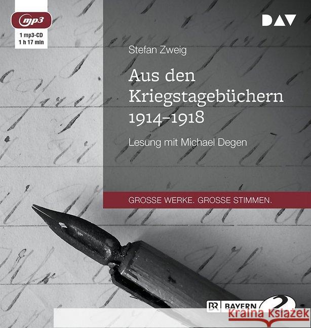 Aus den Kriegstagebüchern 1914-1918, 1 MP3-CD : Lesung mit Michael Degen Zweig, Stefan 9783742407023 Der Audio Verlag, DAV - książka