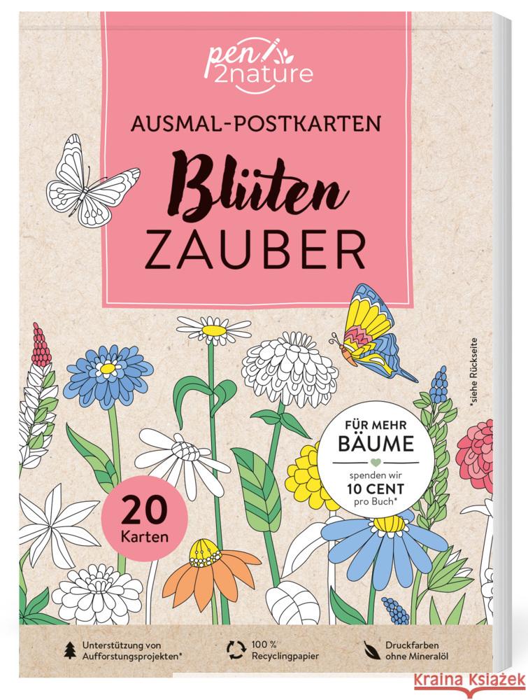 Ausmal-Postkarten Blütenzauber | 20 Karten pen2nature 9783987640940 Pen2nature - książka