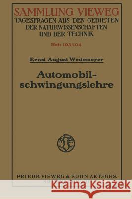 Automobilschwingungslehre Ernst August Wedemeyer 9783663061878 Vieweg+teubner Verlag - książka