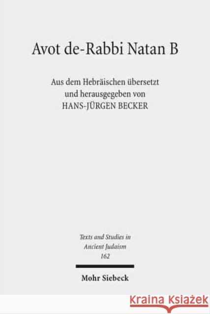 Avot De-Rabbi Natan B Becker, Hans-Jurgen 9783161540882 Mohr Siebeck - książka