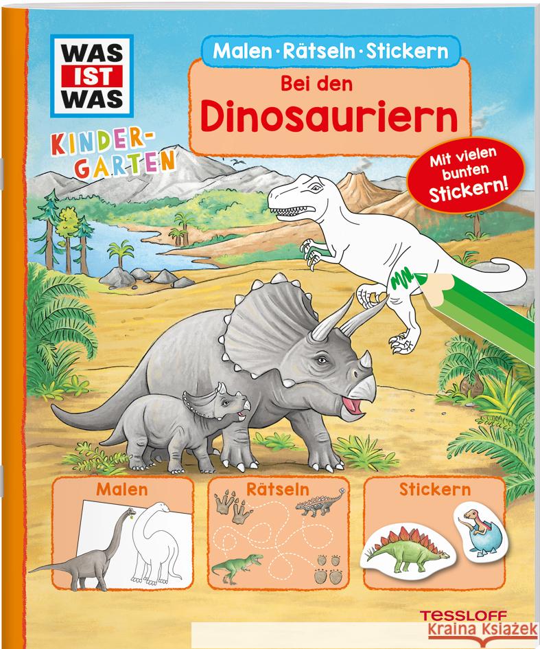 Bei den Dinosauriern : Malen, Rätseln, Stickern Marti, Tatjana 9783788622596 Tessloff - książka