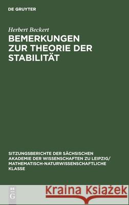 Bemerkungen zur Theorie der Stabilität Herbert Beckert 9783112502273 De Gruyter - książka