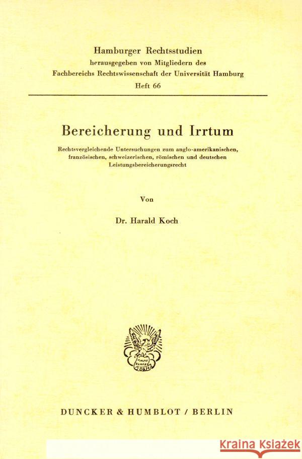 Bereicherung und Irrtum. Koch, Harald 9783428029945 Duncker & Humblot - książka