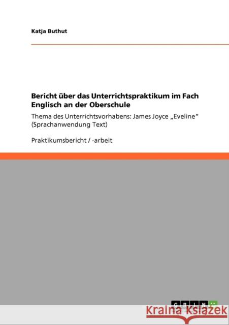 Bericht über das Unterrichtspraktikum im Fach Englisch an der Oberschule: Thema des Unterrichtsvorhabens: James Joyce 