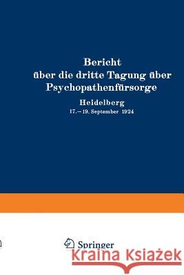 Bericht Über Die Dritte Tagung Über Psychopathenfürsorge: Heidelberg 17.-19. September 1924 Deutschen Verein Zur Fürsorge Für Jugend 9783642940538 Springer - książka