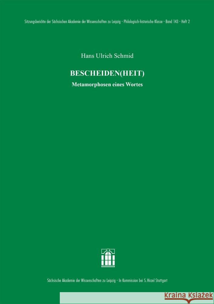BESCHEIDEN(HEIT) Schmid, Hans Ulrich 9783777635088 Hirzel, Stuttgart - książka