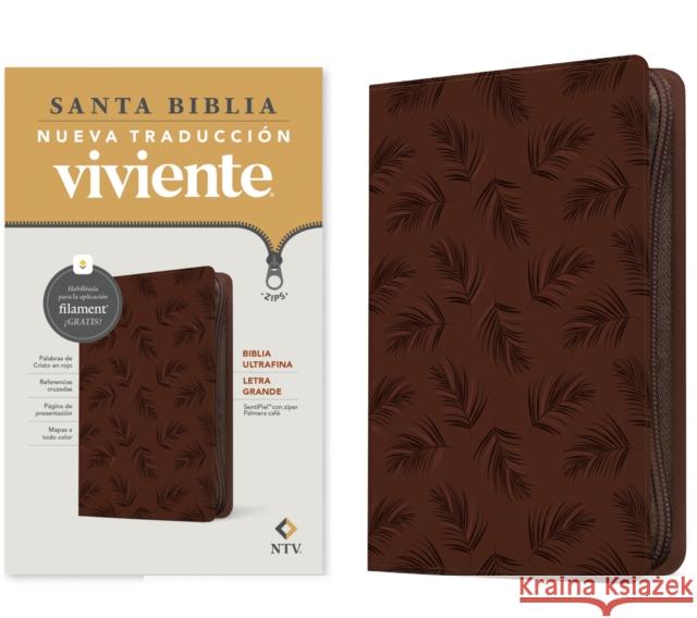 Biblia ultrafina NTV, letra grande de ziper con Filament (SentiPiel, Palmera cafe, Letra Roja)  9798400501203 Tyndale House Publishers - książka