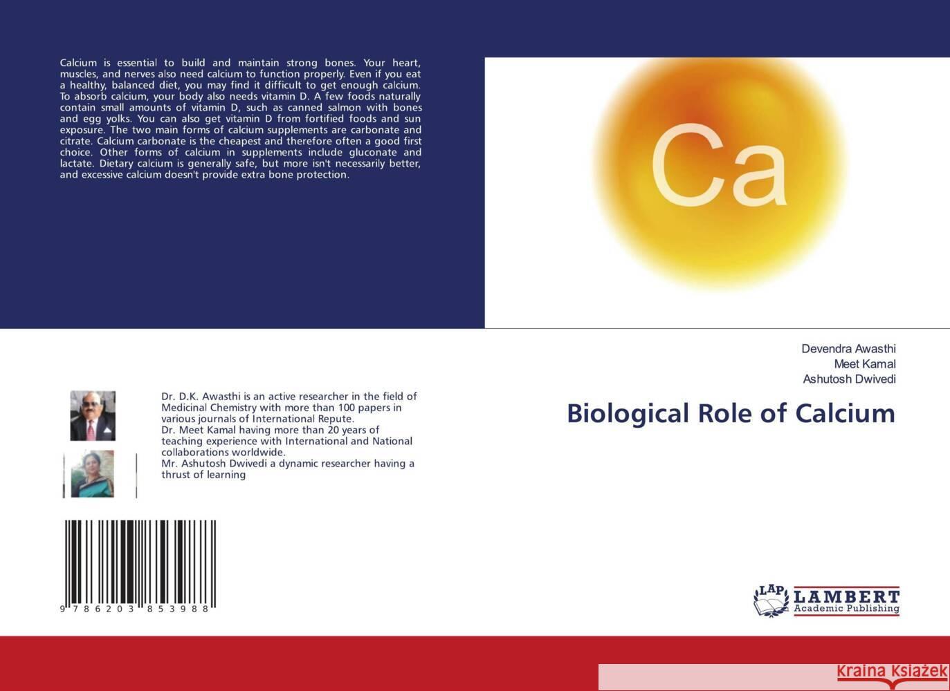 Biological Role of Calcium Awasthi, Devendra, Kamal, Meet, Dwivedi, Ashutosh 9786203853988 LAP Lambert Academic Publishing - książka