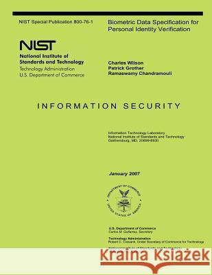 Biometric Data Specification for Personal Identity Verification U. S. Department of Commerce 9781494749903 Createspace - książka