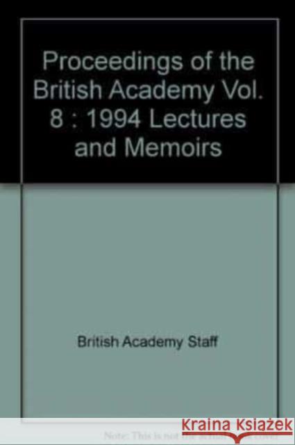 British Academy Proceedings: Lectures and Memoirs British Academy   9780197261620 Oxford University Press - książka