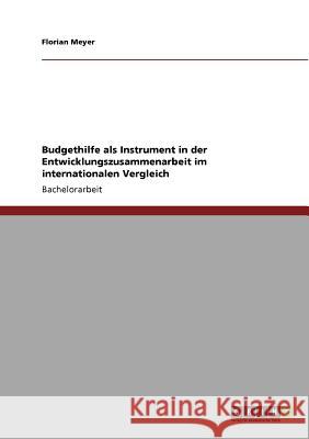 Budgethilfe als Instrument in der Entwicklungszusammenarbeit im internationalen Vergleich Florian Meyer 9783640534258 Grin Verlag - książka