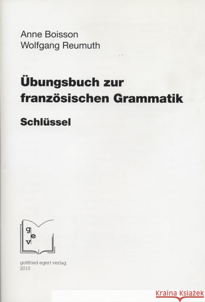 Übungsbuch zur französischen Grammatik, Schlüssel Boisson, Anne Reumuth, Wolfgang  9783936496321 Egert - książka