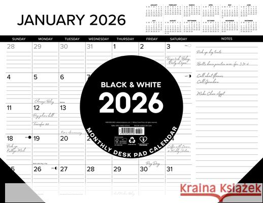B&w W/Lines 2026 22 X 17 Large Monthly Deskpad Willow Creek Press 9781549257216 Willow Creek Press Calendars - książka