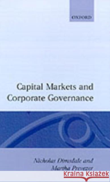 Capital Markets and Corporate Governance Nicholas Dimsdale Martha Prevezer Dimsdale 9780198287889 Clarendon Press - książka