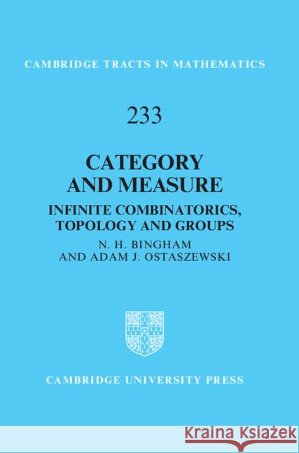 Category and Measure: Infinite Combinatorics, Topology and Groups N. H. Bingham Adam J. Ostaszewski 9780521196079 Cambridge University Press - książka