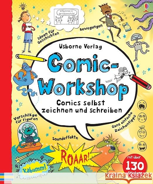 Comic Workshop : Comics selbst zeichnen und schreiben. mit über 130 Stickern Stowell, Louie 9781782323013 Usborne Verlag - książka
