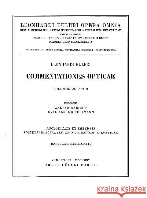 Commentationes Opticae 5th Part Euler, Leonhard 9783764314682 Birkhauser - książka