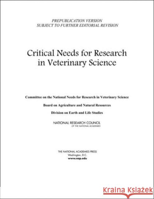 Critical Needs for Research in Veterinary Science National Research Council 9780309096607 National Academy Press - książka