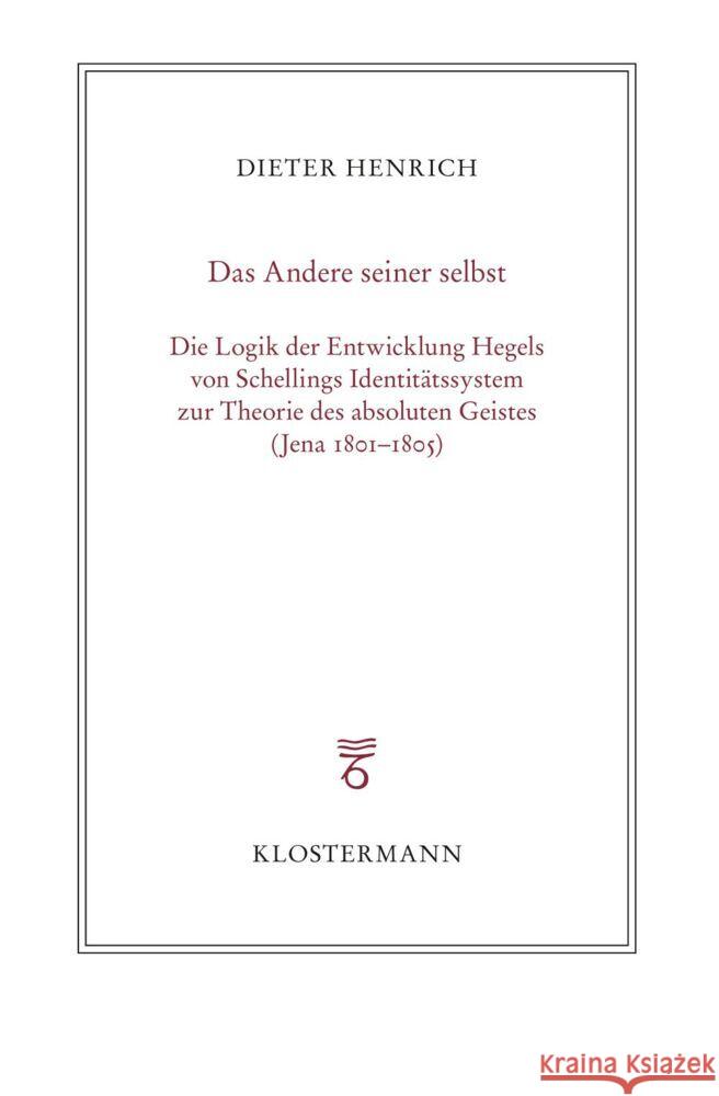 Das Andere seiner selbst Henrich, Dieter 9783465046615 Klostermann - książka