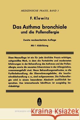 Das Asthma Bronchiale Und Die Pollenallergie Klewitz, Felix 9783798500556 Not Avail - książka