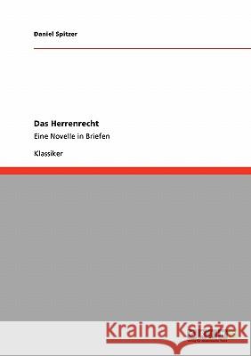 Das Herrenrecht: Eine Novelle in Briefen Spitzer, Daniel 9783640234516 Grin Verlag - książka