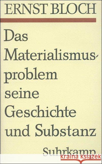 Das Materialismusproblem, seine Geschichte und Substanz Bloch, Ernst 9783518573396 Suhrkamp - książka