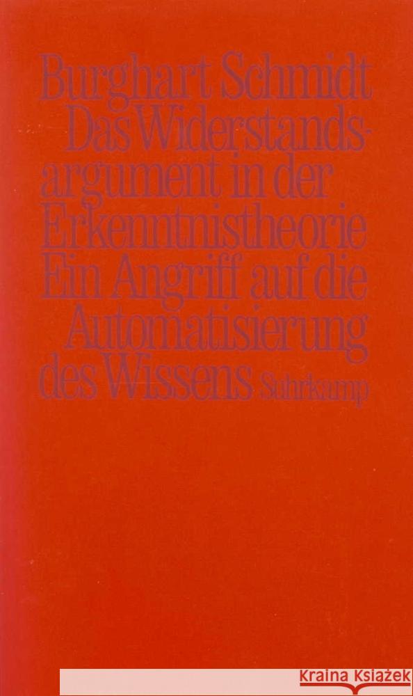 Das Widerstandsargument in der Erkenntnistheorie Schmidt, Burghart 9783518577042 Suhrkamp Verlag - książka