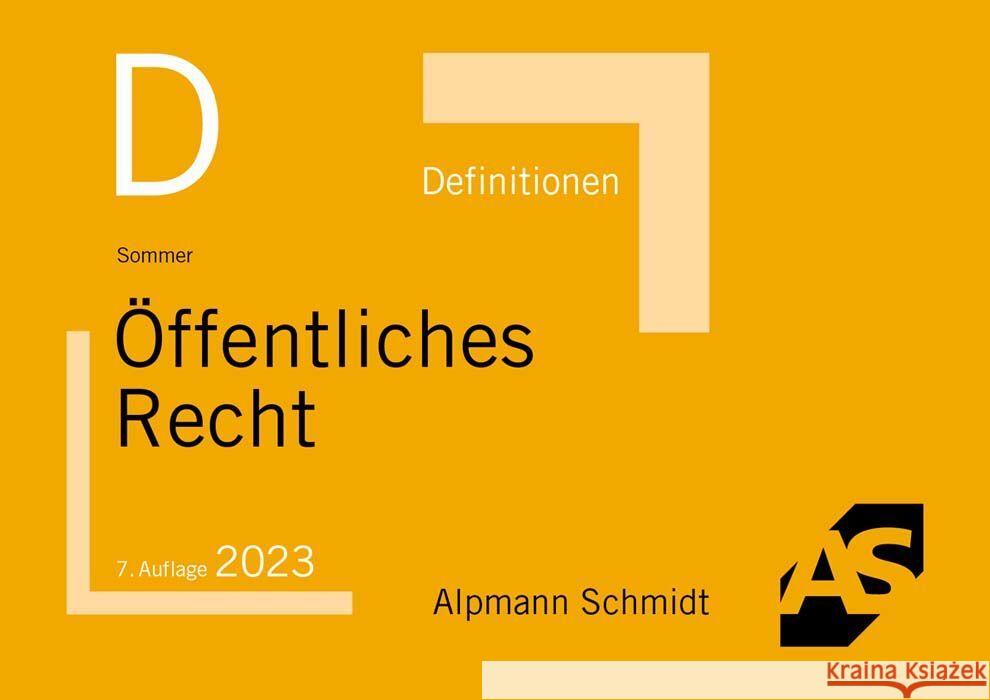 Definitionen Öffentliches Recht Sommer, Christian 9783867528719 Alpmann und Schmidt - książka
