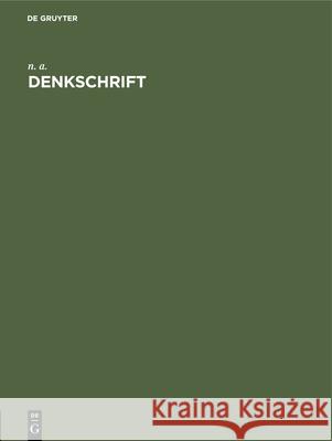 Denkschrift: Dei W N. a. 9783486731231 Walter de Gruyter - książka