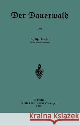 Der Dauerwald Philipp Sieber 9783642904073 Springer - książka