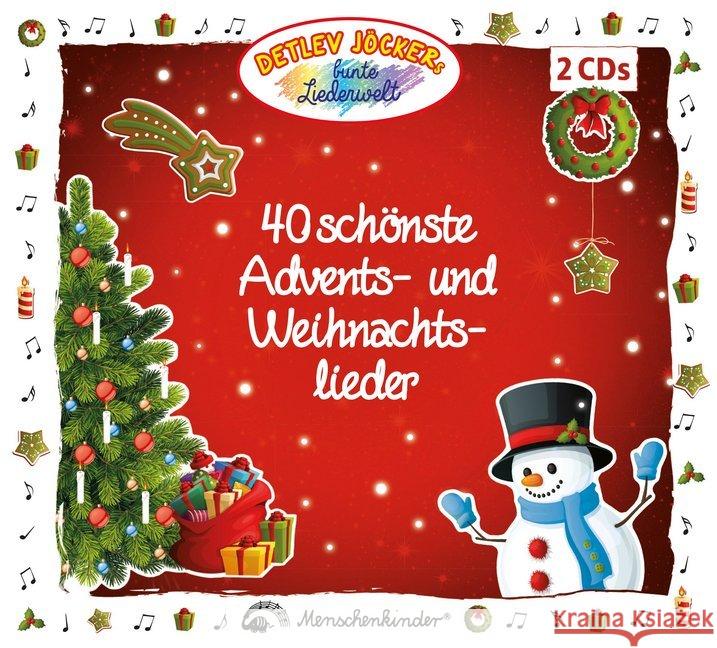 Detlev Jöckers 40 schönste Advents- und Weihnachtslieder, 2 Audio-CDs : Ein stimmungsvoller Wegbegleiter durch die Advents- und Weihnachtszeit, die Kinderaugen strahlen lässt Jöcker, Detlev 9783895163005 Menschenkinder - książka