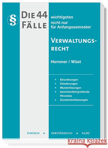 Die 44 wichtigsten Fälle Verwaltungsrecht Hemmer, Karl-Edmund, Wüst, Achim, Kresser 9783968382173 hemmer/wüst - książka