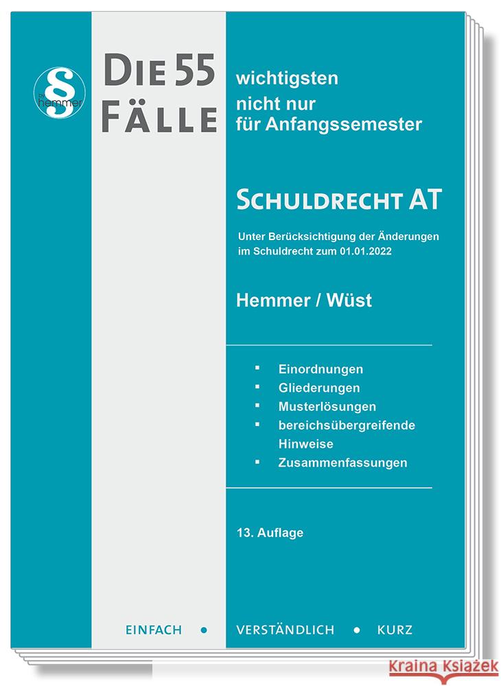 Die 55 wichtigsten Fälle Schuldrecht AT Hemmer, Karl-Edmund, Wüst, Achim, d'Alquen, Clemens 9783968382623 hemmer/wüst - książka