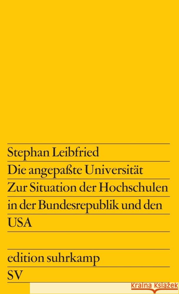 Die angepaßte Universität Leibfried, Stephan 9783518102657 Suhrkamp Verlag - książka