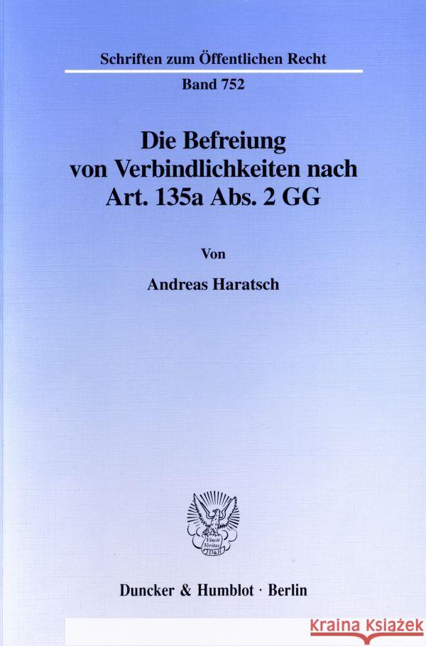 Die Befreiung Von Verbindlichkeiten Nach Art. 135a Abs. 2 Gg Haratsch, Andreas 9783428093830 Duncker & Humblot - książka