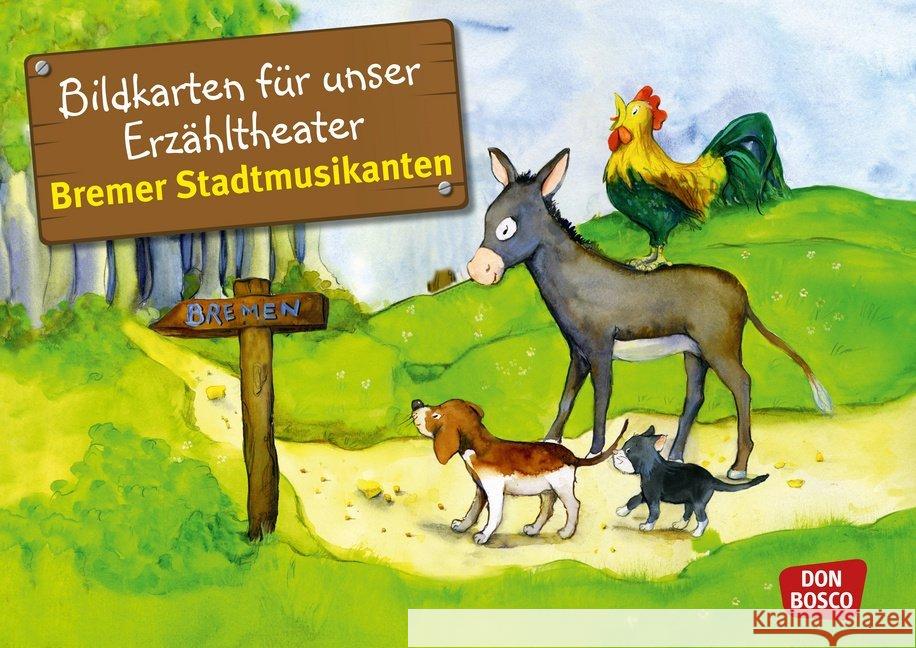 Die Bremer Stadtmusikanten, Kamishibai Bildkartenset : Entdecken. Erzählen. Begreifen. Mit QR-Code Grimm, Wilhelm 4260179511189 Don Bosco Medien - książka