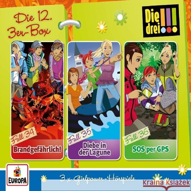Die drei !!! 3er Box. Box.12, 1 Audio-CD : Folge 34-36. Brandgefährlich; Diebe in der Lagune; SOS per GPS  9783803262042 United Soft Media (USM) - książka