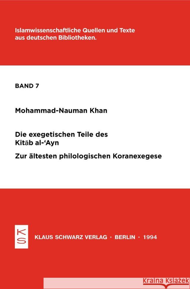 Die Exegetischen Teile Des Kitab Al-Cayn: Zur  Mohammad N. Khan 9783879971060 Klaus Schwarz - książka