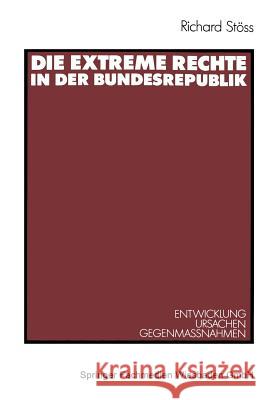 Die Extreme Rechte in Der Bundesrepublik: Entwicklung -- Ursachen -- Gegenmaβnahmen Stöss, Richard 9783531121246 Springer - książka