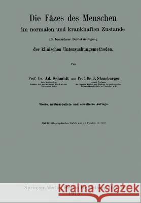 Die Fäzes Des Menschen Im Normalen Und Krankhaften Zustande Mit Besonderer Berücksichtigung Der Klinischen Untersuchungsmethoden Schmidt, Adolf 9783662343470 Springer - książka