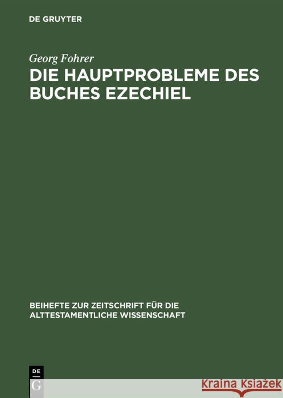 Die Hauptprobleme Des Buches Ezechiel Georg Fohrer 9783112308660 de Gruyter - książka