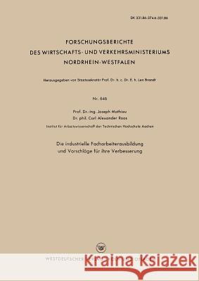 Die Industrielle Facharbeiterausbildung Und Vorschläge Für Ihre Verbesserung Mathieu, Joseph 9783663034483 Vs Verlag Fur Sozialwissenschaften - książka