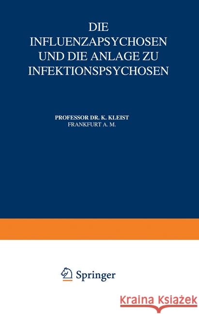 Die Influenzapsychosen Und Die Anlage Zu Infektionspsychosen Kleist, Karl 9783642889516 Springer - książka