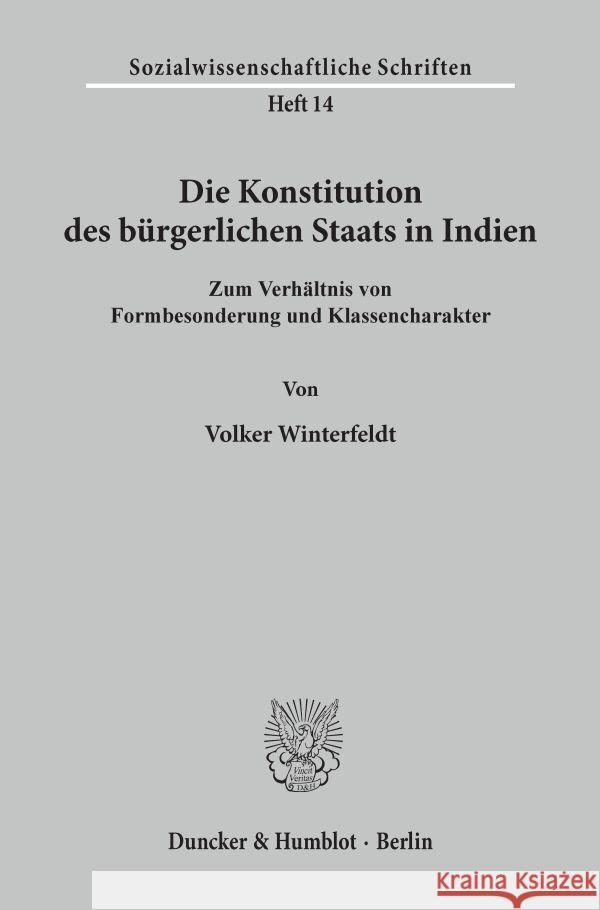 Die Konstitution des bürgerlichen Staats in Indien. Winterfeldt, Volker 9783428061716 Duncker & Humblot - książka