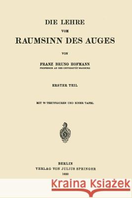 Die Lehre Vom Raumsinn Des Auges: Erster Teil Hofmann, Franz Bruno 9783642898693 Springer - książka